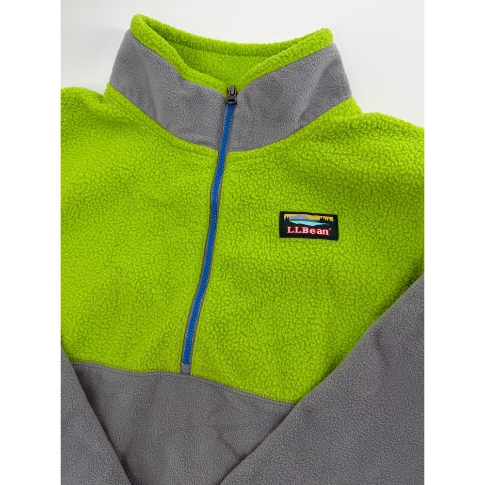 LL Bean Kids Large 14-16 Fleece Quarter Zip Pullover‎ Lime Green Grey